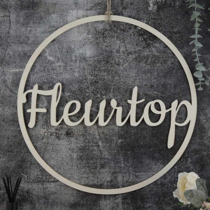 Houten flower hoop met naam (40cm)
